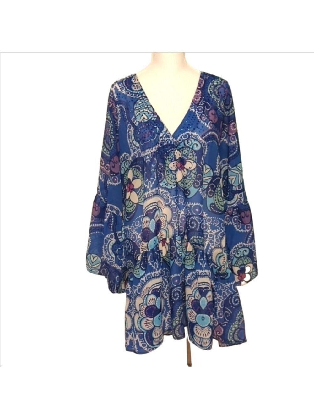 Karen Millen Mini Dress Batik Kimono Sleeve Size 8